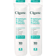 CLIGANIC PREMIUM COMON RUNDS FÖR FACE (200 räkning) | Makeup Remover Pads Hypoallergenic Ludd-Free | 100% ren bomull