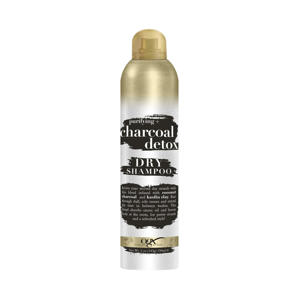OGX Purifying + Charcoal Detox Dry Shampoo Spray with Activated Charcoal & Kaolin Clay for Fresh Full Hair  Dry Shampoo to Absorb Excess Oil & Revive