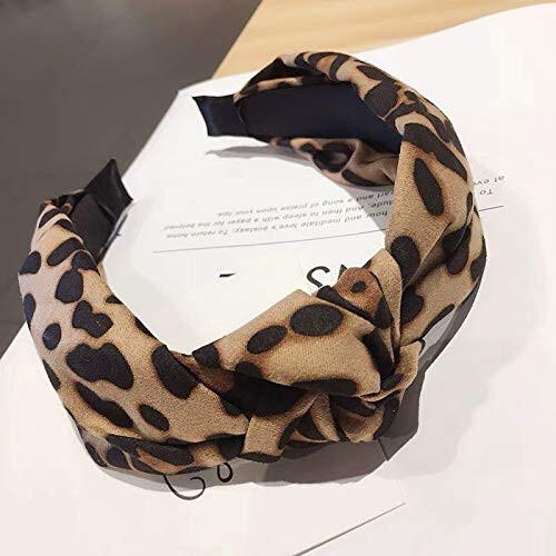 Fascia per Capelli Leopardata per Donne e Ragazze, Larga con Fiocco, Accessori per Capelli 1
