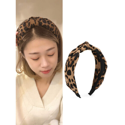Fascia per Capelli Leopardata per Donne e Ragazze, Larga con Fiocco, Accessori per Capelli 2