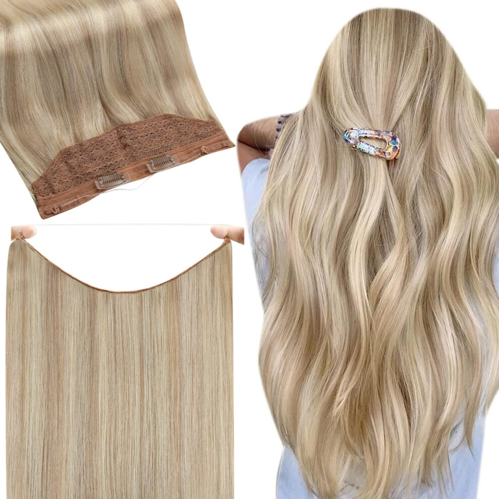 Fshine Unisex Red Invisible Wire Hair Extensions Real Human Hair Ash Blonde Highlighted Bleach Blonde Fish Line Laye Wire Human Hair Extensions Secret Extensi