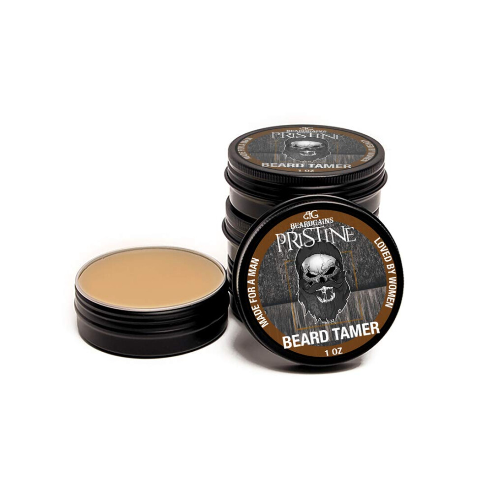 Cire teintée bio Beard Gains Beard Tamer : sculptez, coiffez et épilez vos poils du visage avec une tenue naturelle. Facile à rincer, contrôle to