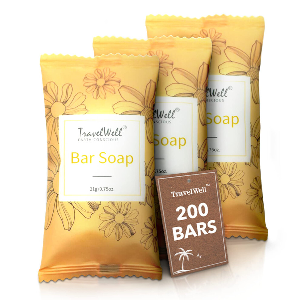 Travelwell Bar Soap Bulk - 200 Pack  0.75 oz Travel Size Soap Bars - Individually Wrapped Hotel Soap - Great for Vacation Rental and Airbnb Toiletries