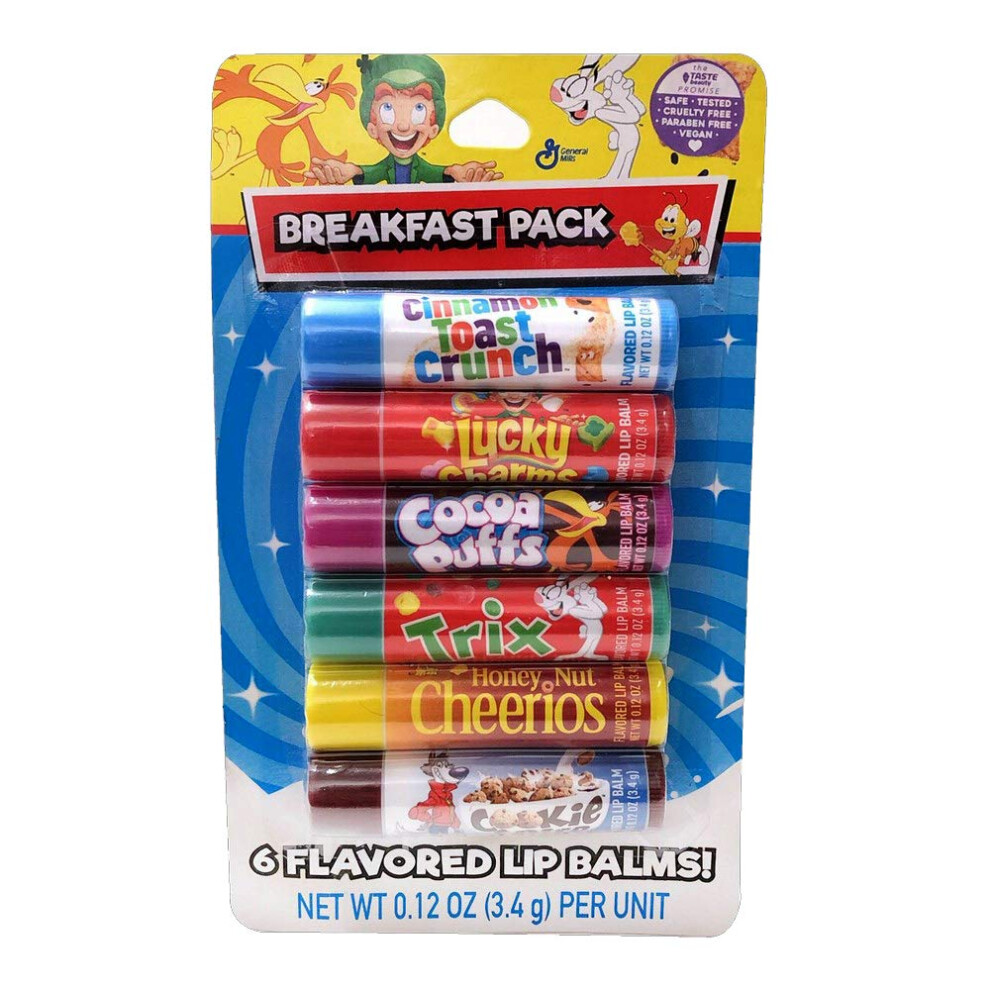 Taste Beauty (1) Pack Breakfast Cereal Flavored 6Pc Lip Balm Sticks - Cinnamon Toast Crunch Lucky Charms Cocoa Puffs Trix Honey Nut Cheerios Cook