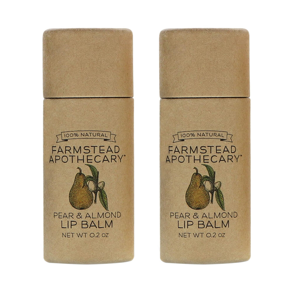 Farmstead Apothecary 100% Natural Lip Balm With Organic Beeswax Organic Shea Butter & Organic Coconut Oil Pear & Almond 0.2Oz (Pack Of 2)