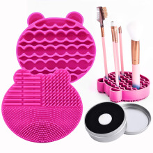 Silicon Makeup Brush Cleaner Mat med Borste Torkningsmanual Sminkborstrengringsmedel rengringsmaskin Kosmetisk Brush Cleaner Pad+Sminkborste Ke