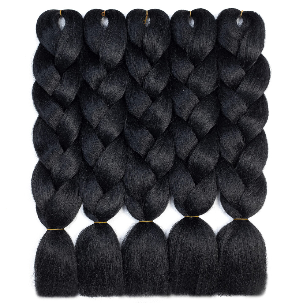 Rn Beauty #1B Crochet Braiding Hair 5Pcs/Lot Jumbo Braiding Hair Extensions 24 Inch Synthetic Hair For Braiding (Black Color)