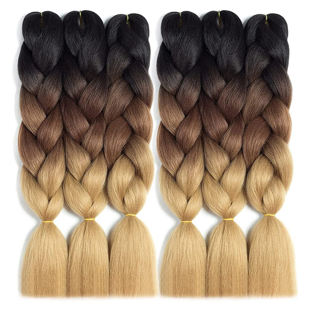 RN BEAUTY Lot de 6 extensions de cheveux synth  tiques tress  s ombr  s Jumbo de 61 cm (noir/brun fonc  /brun clair)