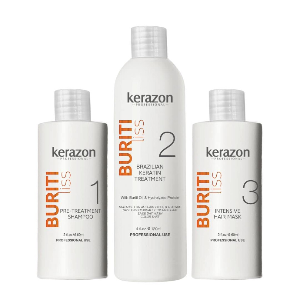 Kerazon Professional Clarifying Shampoo With Brazilian Keratin Treatment And Intensive Hair Mask Kit Tratamiento De Keratina Alisado 120Ml. Packaging May Vary.
