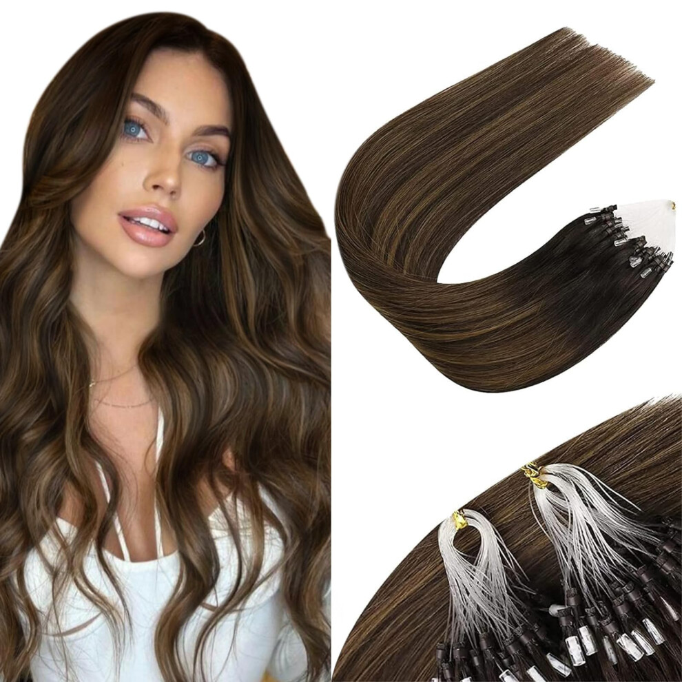 Soligt Hï¿½R Unisex Brown Sunny Hair Micro Hair Extensions Human Hair Micro Loop Hair Extensions Human Hair Cold Fusion Micro Link Human Hair Extensions Dark Balaya