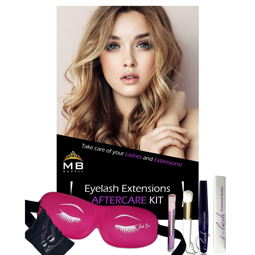Mbsupply Pink Eyelash Extensions Aftercare Kit With Sealant Brush Spoolie And 3D Deep Contour Sleep Mask! Protects Volume Lashes While Sleeping - Lash Bra