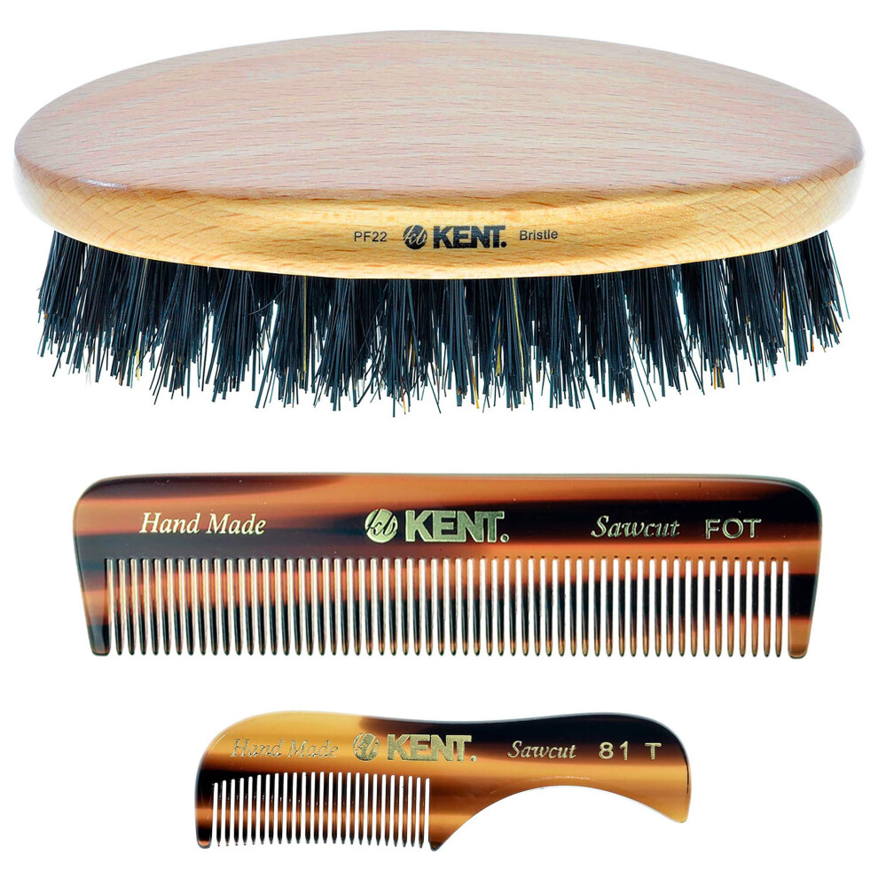 Kent Grooming Kit: Beard and Mustache Combs  Fine Pocket Comb  Hair Brush  Made in England for Travel and Home Care