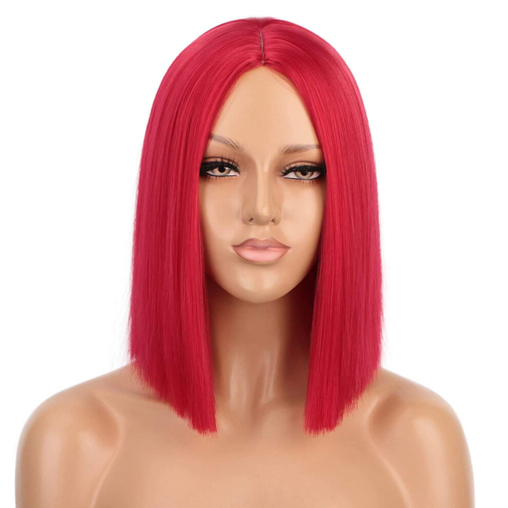 Benkã¦Mpede Stilarter Unisex Red Entranced Styles Wig Synthetic Straight Hair Middle Part Wig Shoulder Length Bob Wigs For Women Colorful Bob Wigs For Party & Cosplay Use