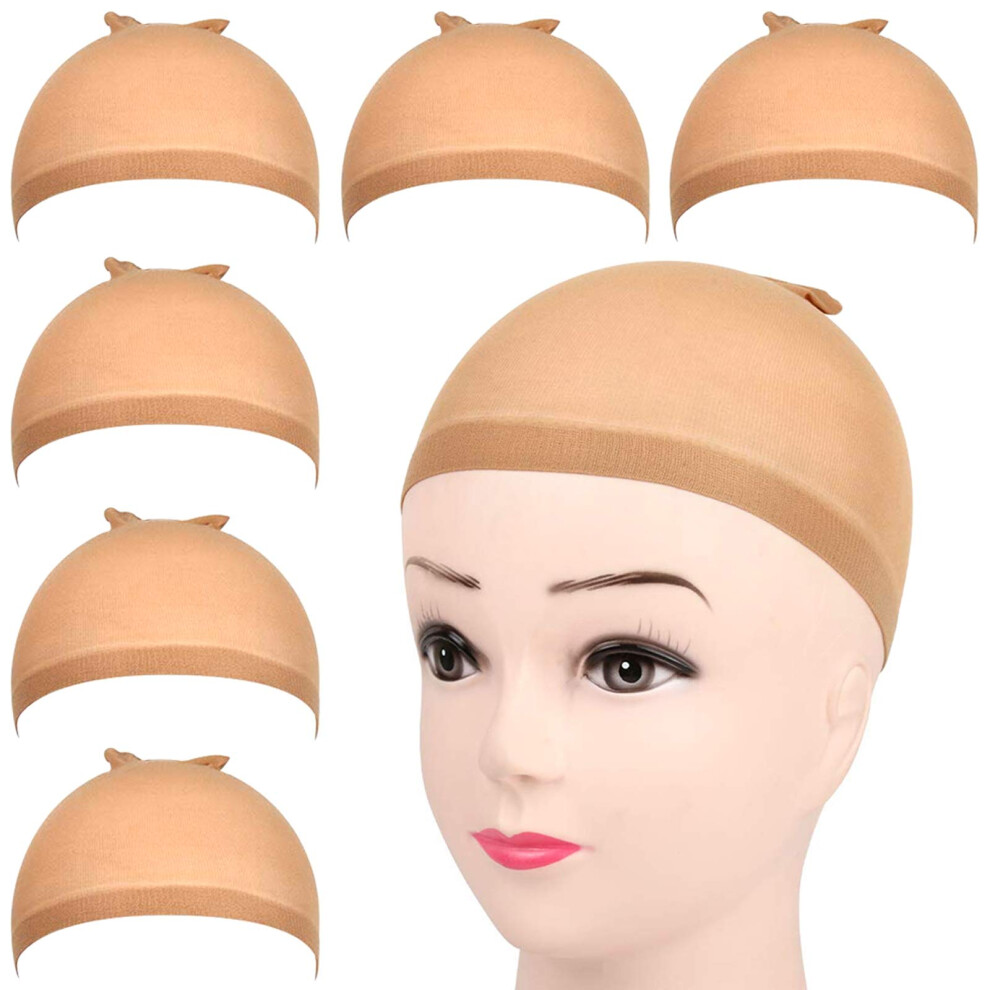 Fandamei Unisex Brown 6 Pcs Stocking Wig Caps Light Stocking Caps For Wigs Stretchy Nylon Wig Caps For Women Girls Kids