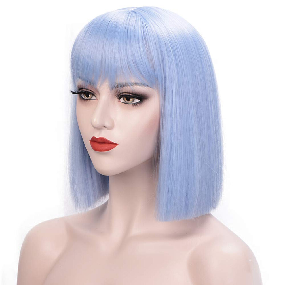 Fï¿½Rtrollade Stilar Unisex Blue Entranced Styles Light Wigs For Women Short Bob Wig With Bangs Sky Straight Bob Wig Colorful Wigs Heat Trsistant Synthetic Wig Halloween Par