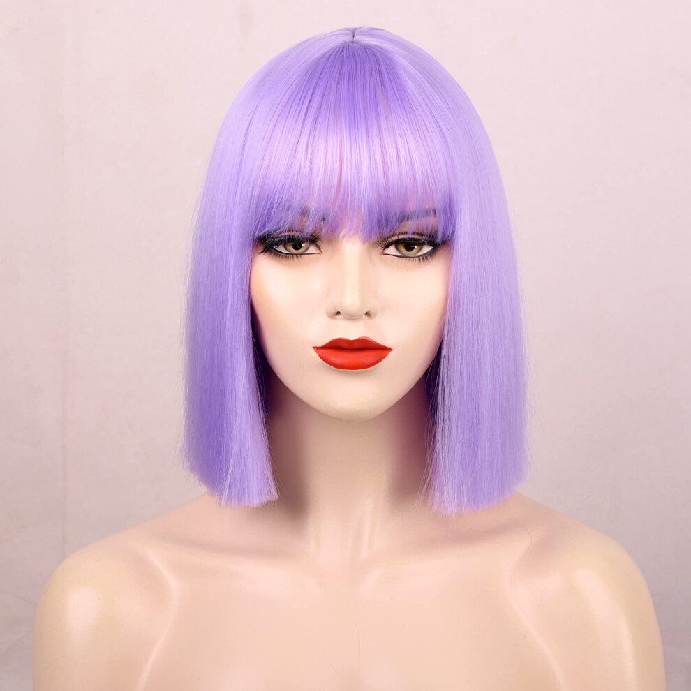 Fï¿½Rtrollade Stilar Unisex Purple Entranced Styles Lavender Bob Wig Colorful Wigs Heat Resistant Fiber Synthetic Wigs Straight Hair With Bangs For Women Daily Use Halloween Cosp