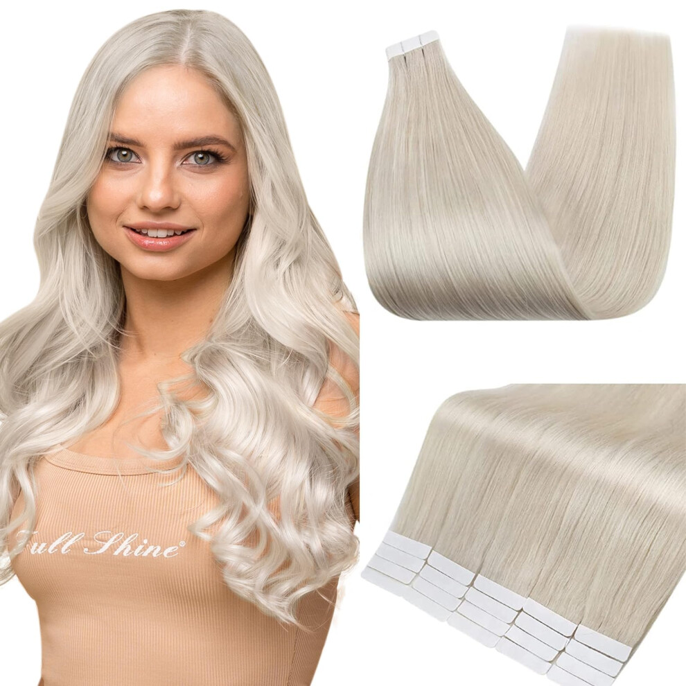 Fshine Full Shine Tape In Hair Extensions Hair Extensions Real Human Hair Color 1000 Blonde Hair Extensions 18 Inch Tape In Human Hair Straight Real Remy Hai