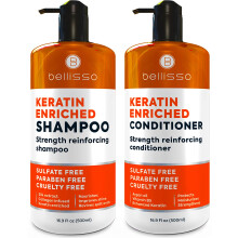 Keratine Shampoo en Conditioner Set - Sulfaatvrij en parabenenvrij - Salonverdikkingsbehandeling voor droog, beschadigd, krullend, kroeshaar, steil o
