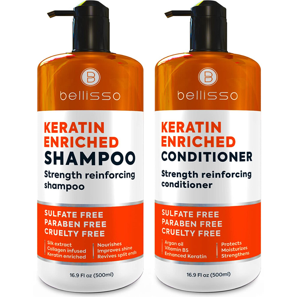 Bellisso Keratin Shampoo And Conditioner Set - Sulfate And Paraben Free - Salon Repair For Dry Damaged And Color Treated Hair - Anti Frizz Formula For Women A