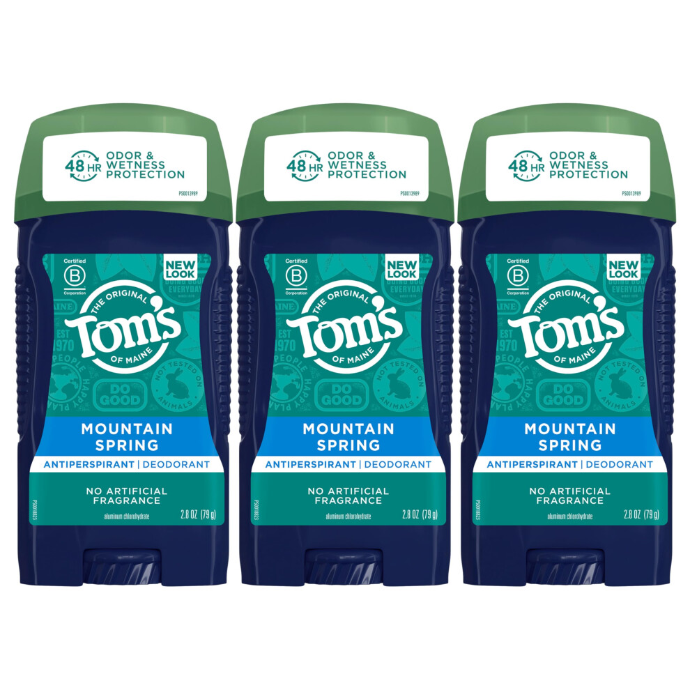 Tom's Of Maine Antiperspirant Deodorant For Men, Mountain Spring, 2.8 Oz. 3-Pack