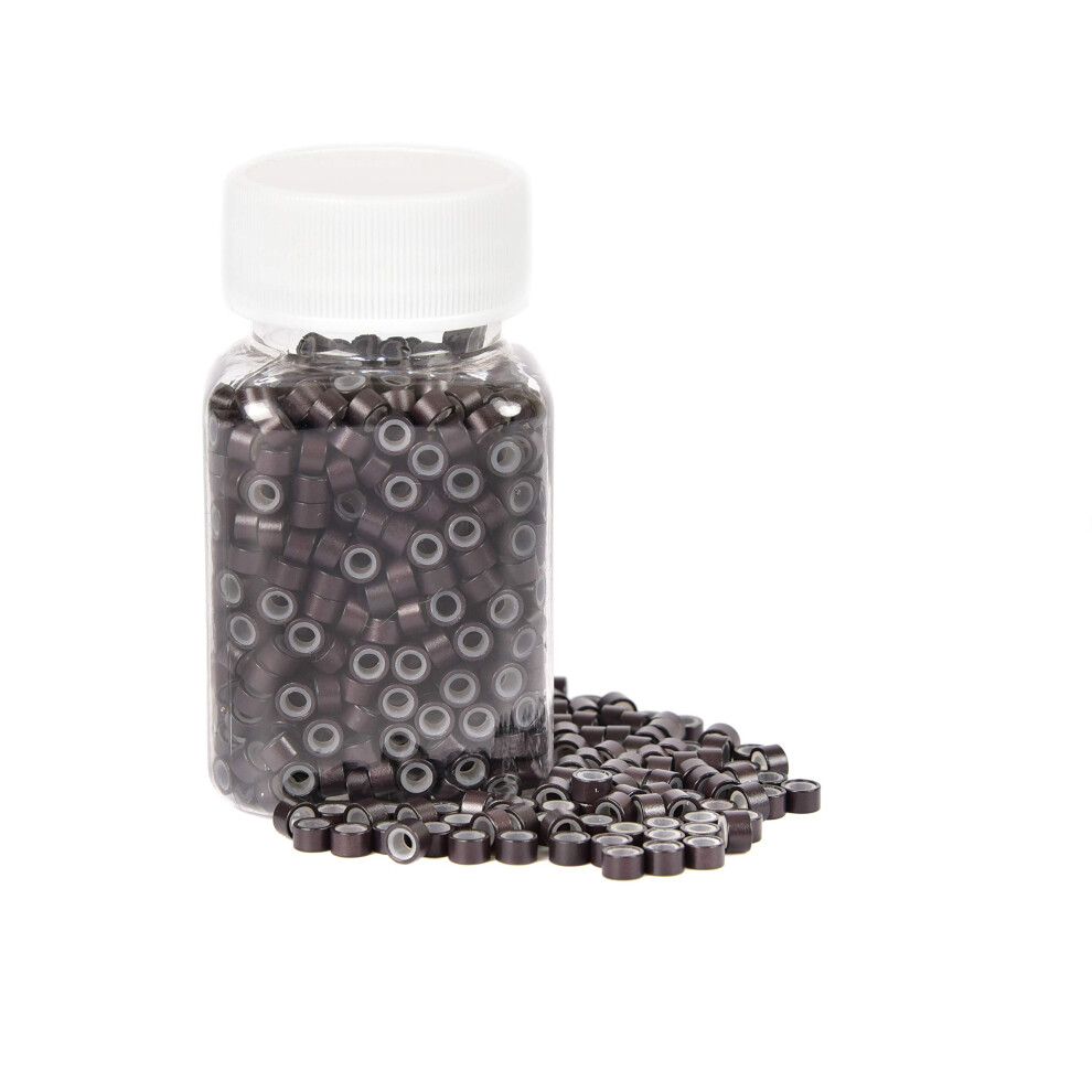 Create Beauty Unisex Brown 1000Pcs Premium Silicone Micro Link Rings 5Mm Lined Beads For I Tip Hair Extensions (1000Pcs Dark )