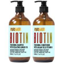 Biotin Shampoo and Conditioner Set - Volume Boosting Formula for Men and Women to Help Thinning Hair - Sulfate and Paraben Free with Thickening P