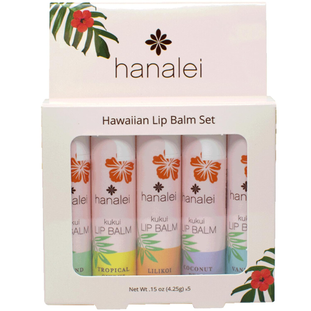 Hanalei Lip Balm And Moisturizer - Natural Kukui Oil Beeswax Lip Moisturizer - Replenish And Repair Dry Chapped Lips - Variety Pack (5 Tubes)