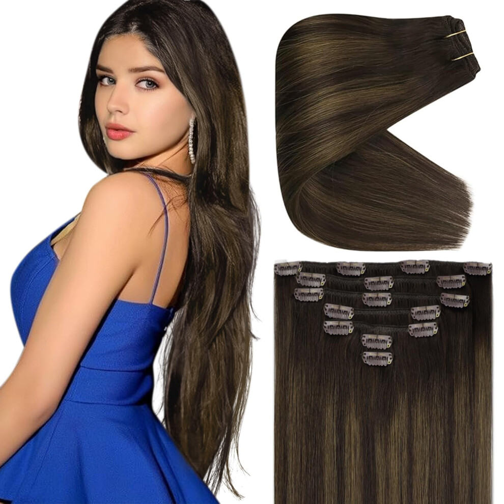 Ve Soleado Unisex Brown Vesunny Clip In Hair Extensions Human Hair Human Hair Clip Ins Extensions Balayage Clip On Human Hair Extensions Dark Ombre Medium B