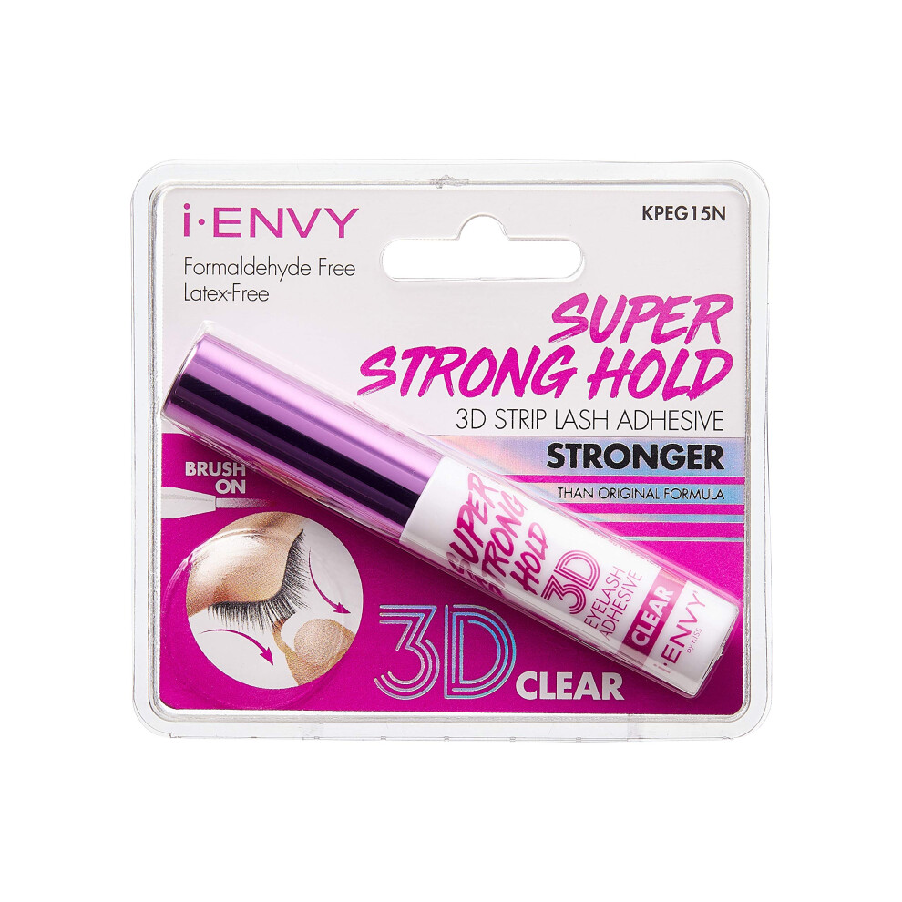 Bozk I-Envy Super Strong Hold 3D Strip Lash Glue Brush-On False Eyelash Adhesive, Waterproof, Hypoallergenic, Latex & Formaldehyde Free (Clear)