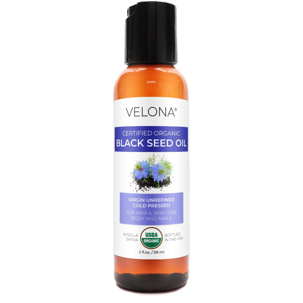 Velona Black Cumin Seed Oil Usda Certified Organic - 2 Fl Oz | 100% Pure And Natural Carrier Oil | Unrefined Cold Pressed | Hair Body And Skin Care