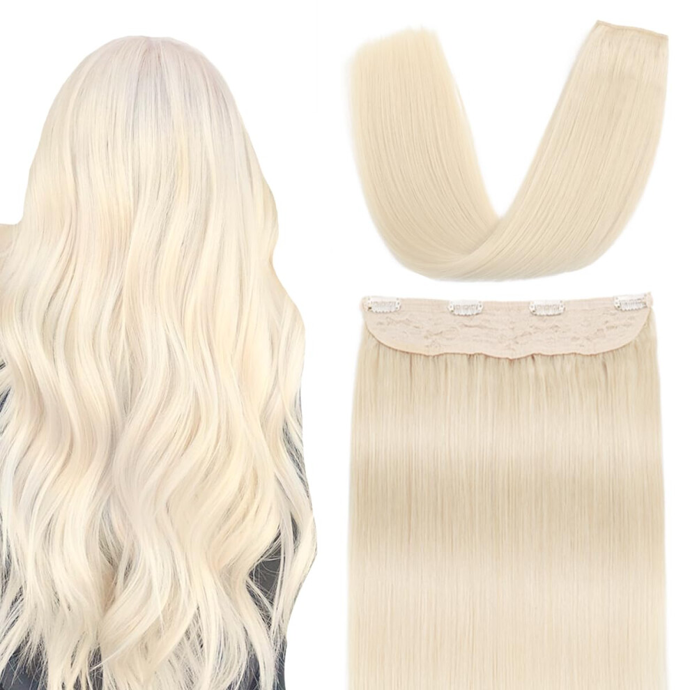 Surnel Wire Hair Extensions Real Human Hair 18Inch 80G Platinum Blonde Invisible Wire Hair Extensions With Transparent Seamless Fish Line Hairpiece