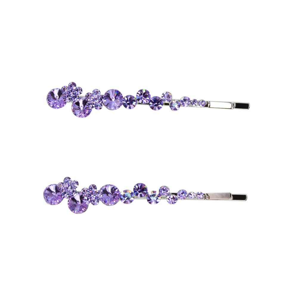 Faship Un Paio Di Fermagli Per Capelli Viola Chiaro Con Strass Di Cristallo Floreale 2 Pezzi-image