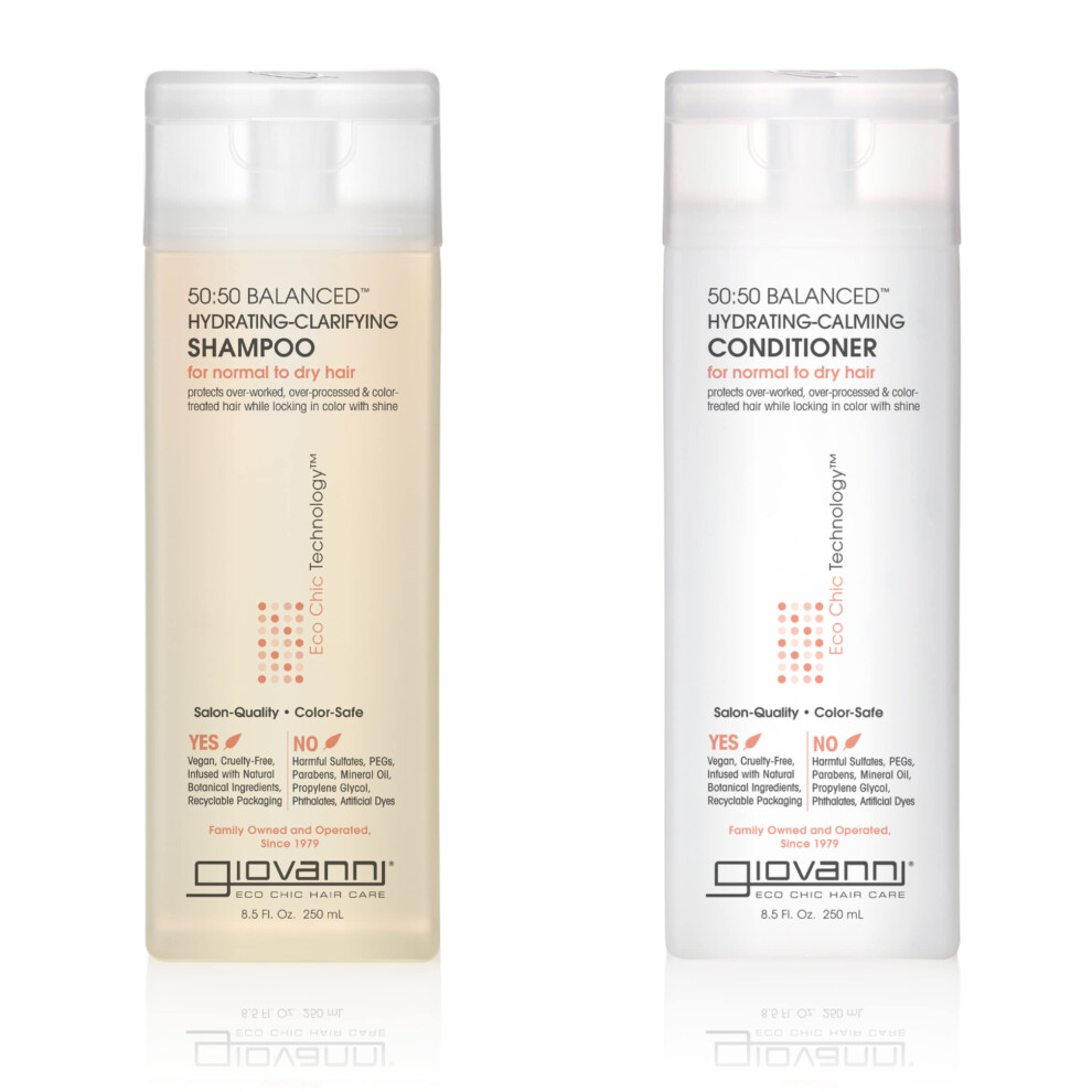 GIOVANNI 50:50 Balanced Shampoo & Conditioner Set - Hydrating  Clarifying  & Calming to Clean & Moisturize  For Over-Processed Hair  Salon Quality  No
