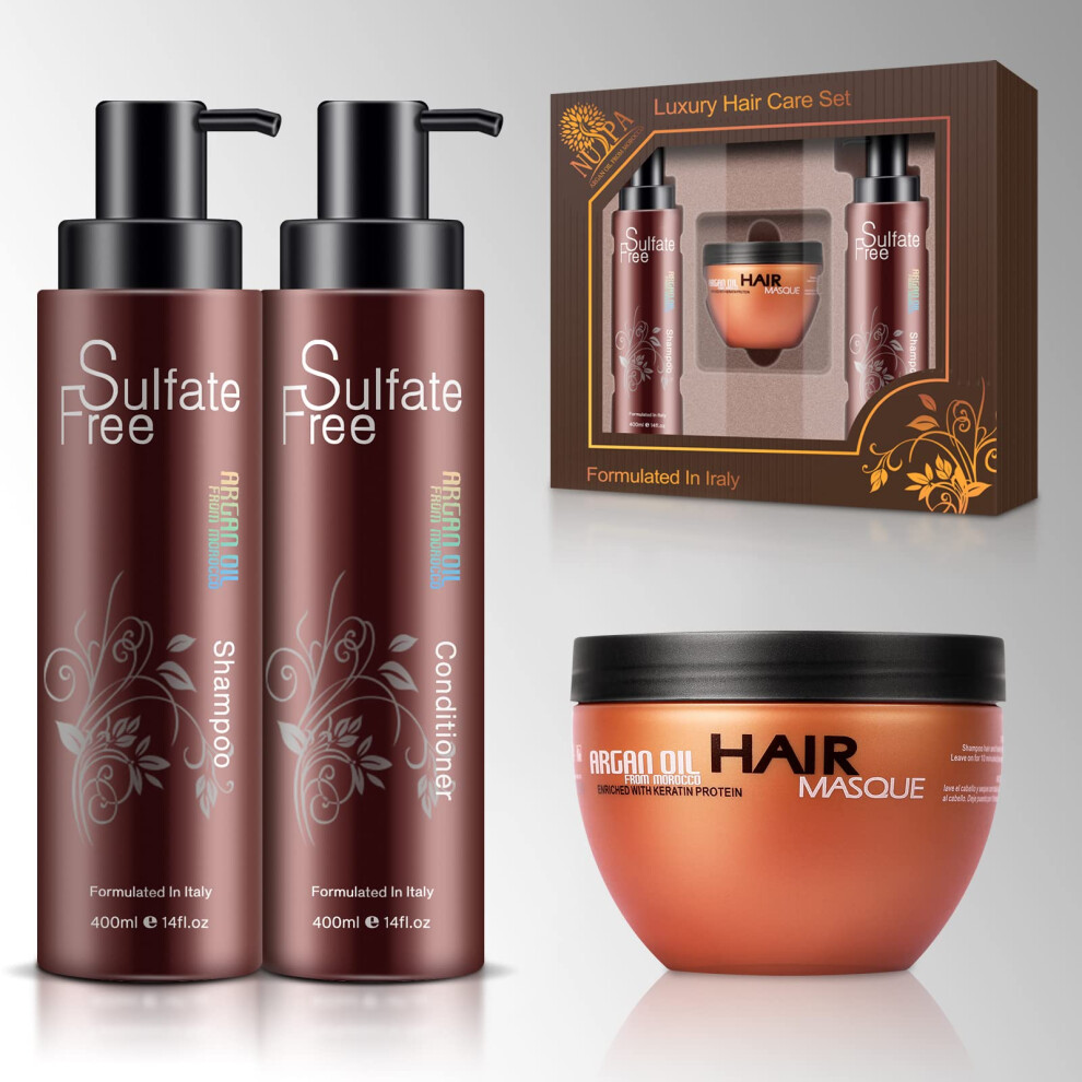 Nuspa Nuspa Nuspa Moroccan Argan Oil Hair Care Set - Sulfate Free For Damaged Dry Frizzy Color Safe Keratin Treated Hair With Long Lasting Shine