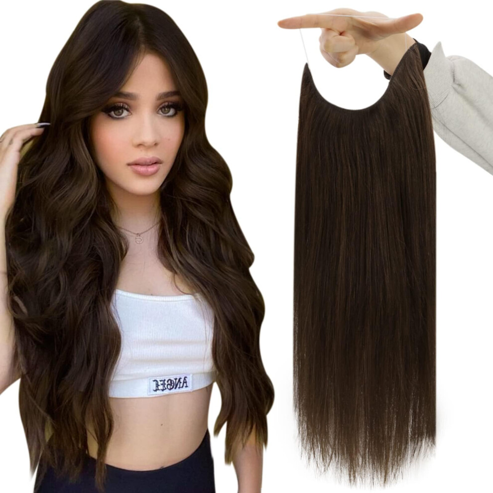 Fshine Invisible Wire Hair Extensions Real Human Hair Brown Wire Human Hair Extensions Hidden Wire Extensions Human Hair 18 Inch Darkest Brown Remy St