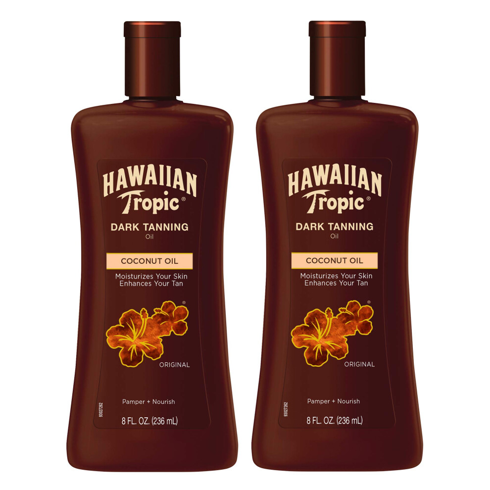 Hawaiian Tropic Dark Tanning Oil  8oz | Moisturizing Body Oil  Tan Enhancer  Cocoa Butter Oil  Coconut Oil for Skin  Oxybenzone Free  8oz each Twin Pa