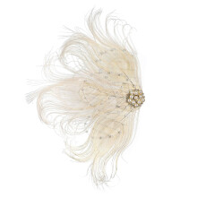Lovfingu Fascinator Peacock Feather Hair Clips Flapper Headband Art Deco 20's Accessories for Women 05Beige