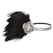 1920s Accessories Flapper Headband Art Deco Roaring 20's Headpieces for Women Gatsby Costume Hair Clip TBlack