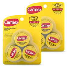 Carmex Medizinischer Lippenbalsam im Tiegel, Lippenpflege f  r trockene, rissige Lippen, 0,25 OZ     (2 Packungen mit je 3 St  ck)