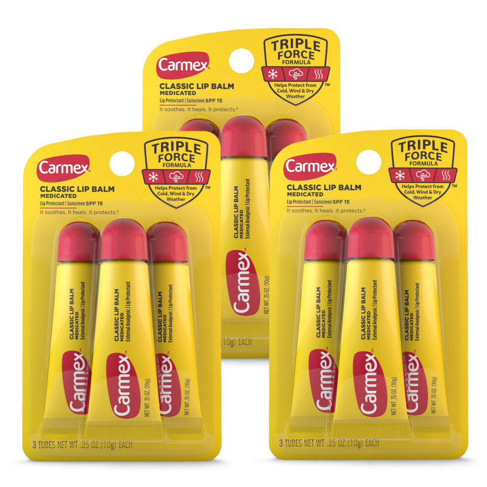 ????E? Carmex Classic Medicated Lip Balm Tubes Lip Moisturizer For Chapped Lips 9 Count (3 Packs Of 3)