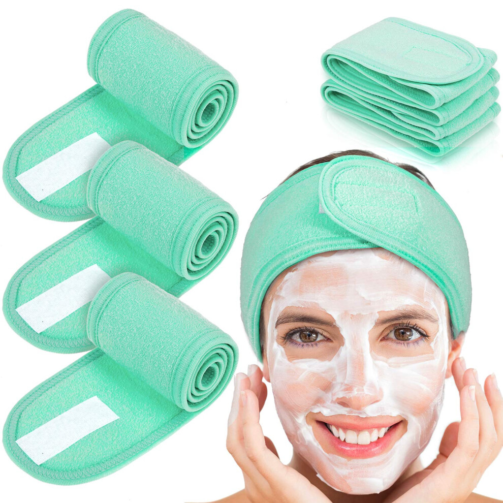 Whaline 4-Delige Spa-Hoofdband, Make-Up Haarband, Stretch Badstof Hoofdband Voor Sport, Yoga En Douche (Muntgroen)-image