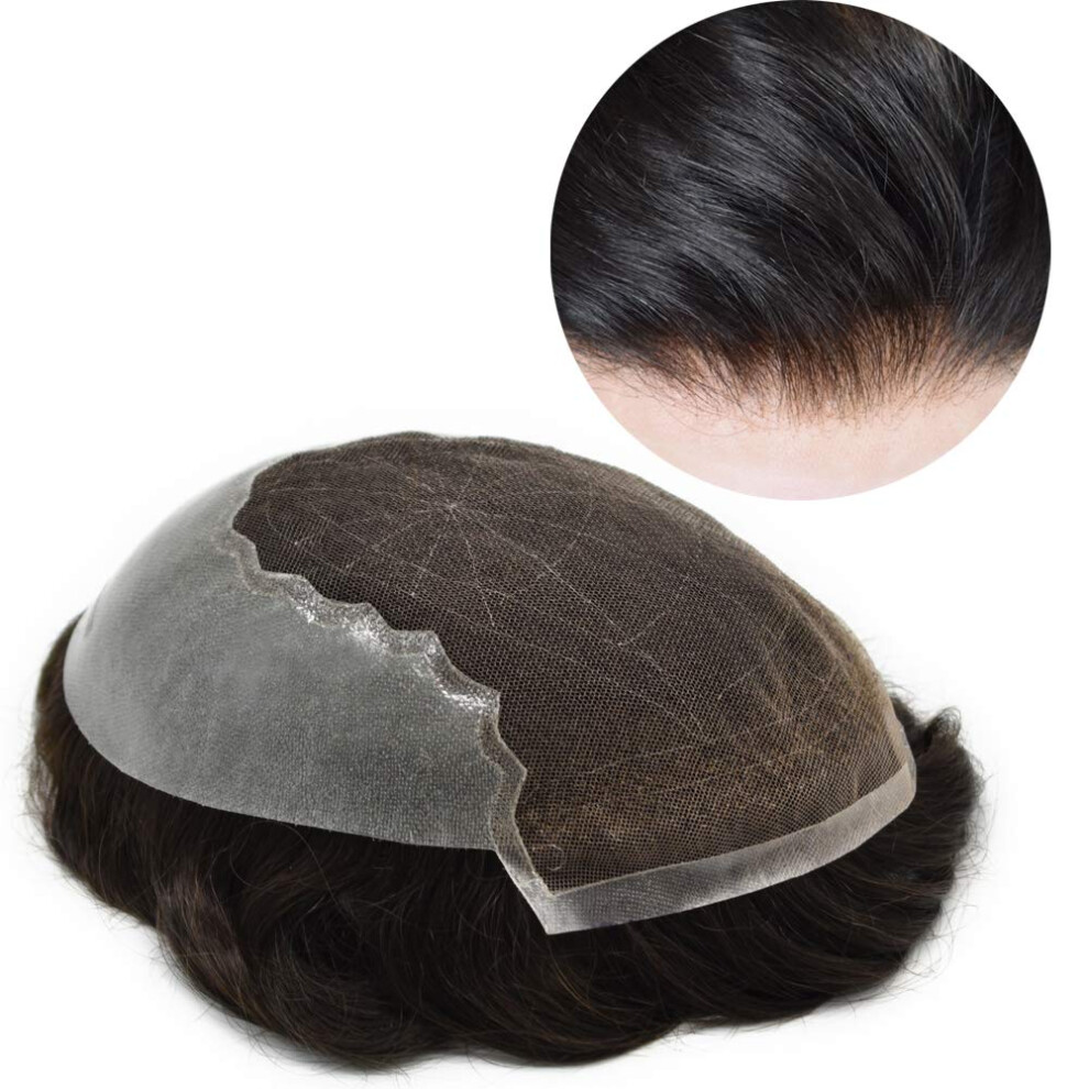 Lyrisk Hã¥R Unisex Black Lyrical Hair Mens Hair System Transparent French Lace Mens Toupee Human Hairpiece Natural 1B# Toupee For Men Hair Replacement Systems 120% Mediu