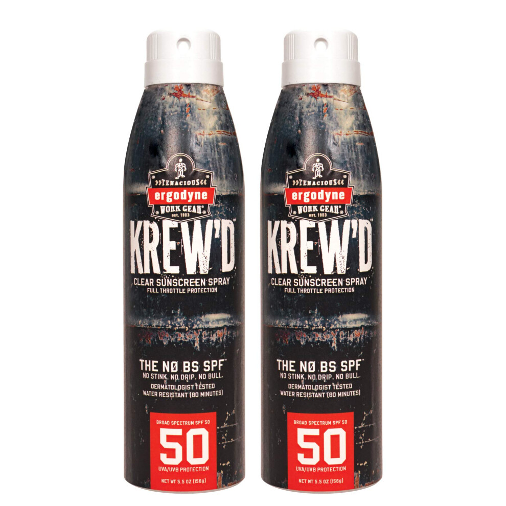Ergodyne Krew'd 6353 Sunscreen Spray Broad Spectrum Spf 50 Water Resistant 5.5 Oz 2-Pack