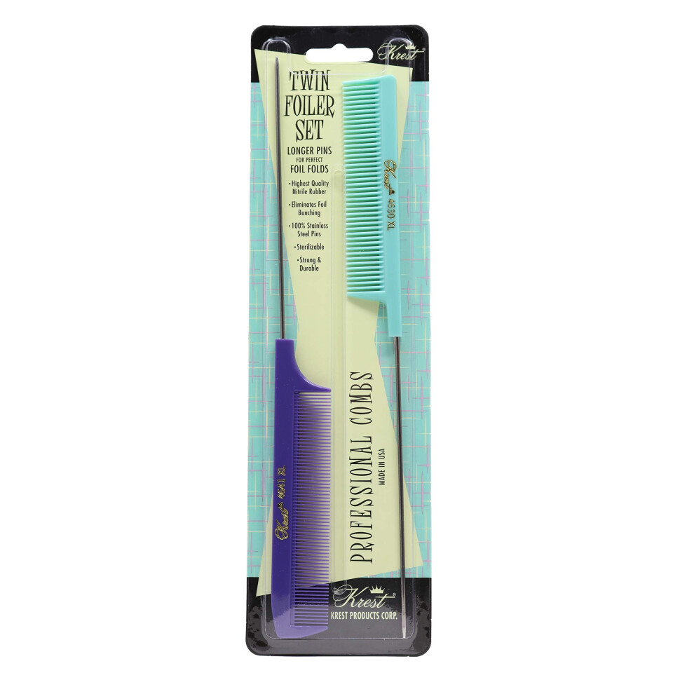 Krest Pintail Combs Weaving Foiling Fine Tooth Rattail Hair Cutting Comb Colors 2 Pc. (Vintage Purple & Green)