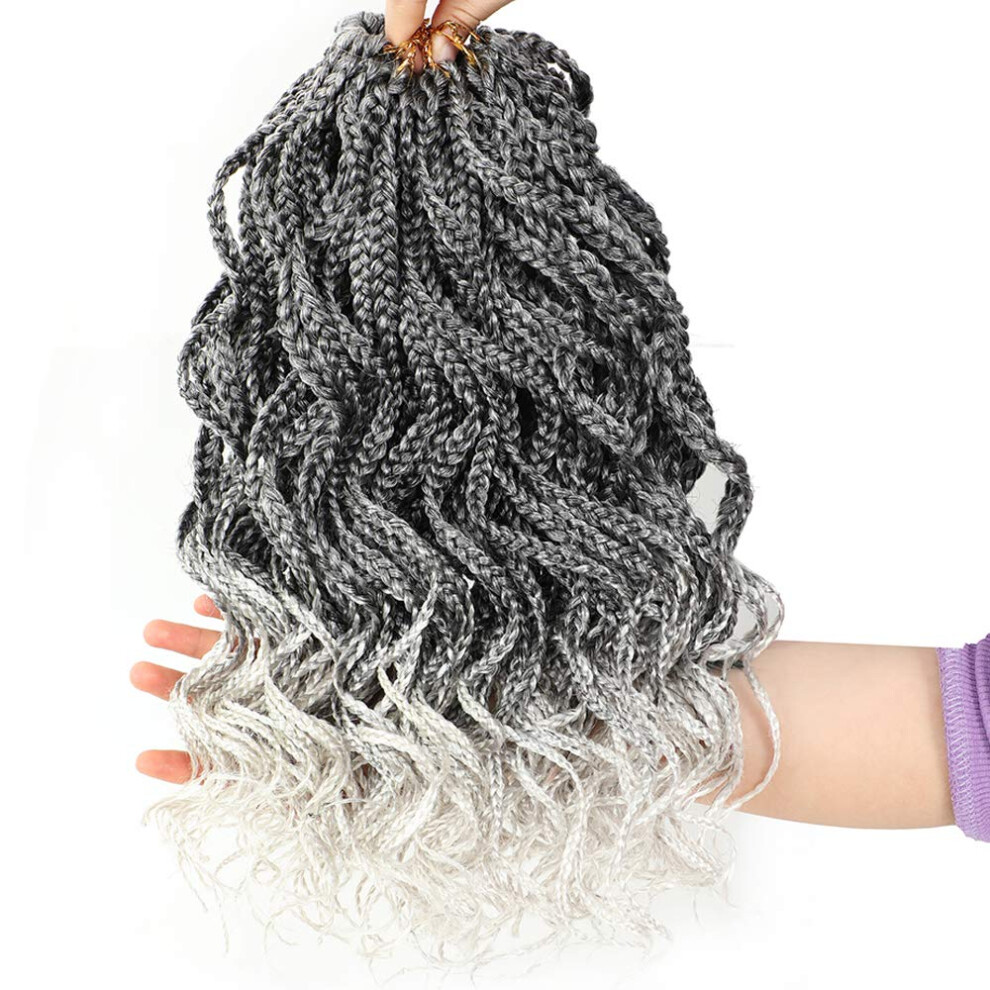 Svolna Goddess Box Braids Crochet Braids Hair Silver Grey Curly Braids Synthetic Premium Fiber Braiding Hair 14 Inch 5Packs/Lot (14Inch Tgrey)
