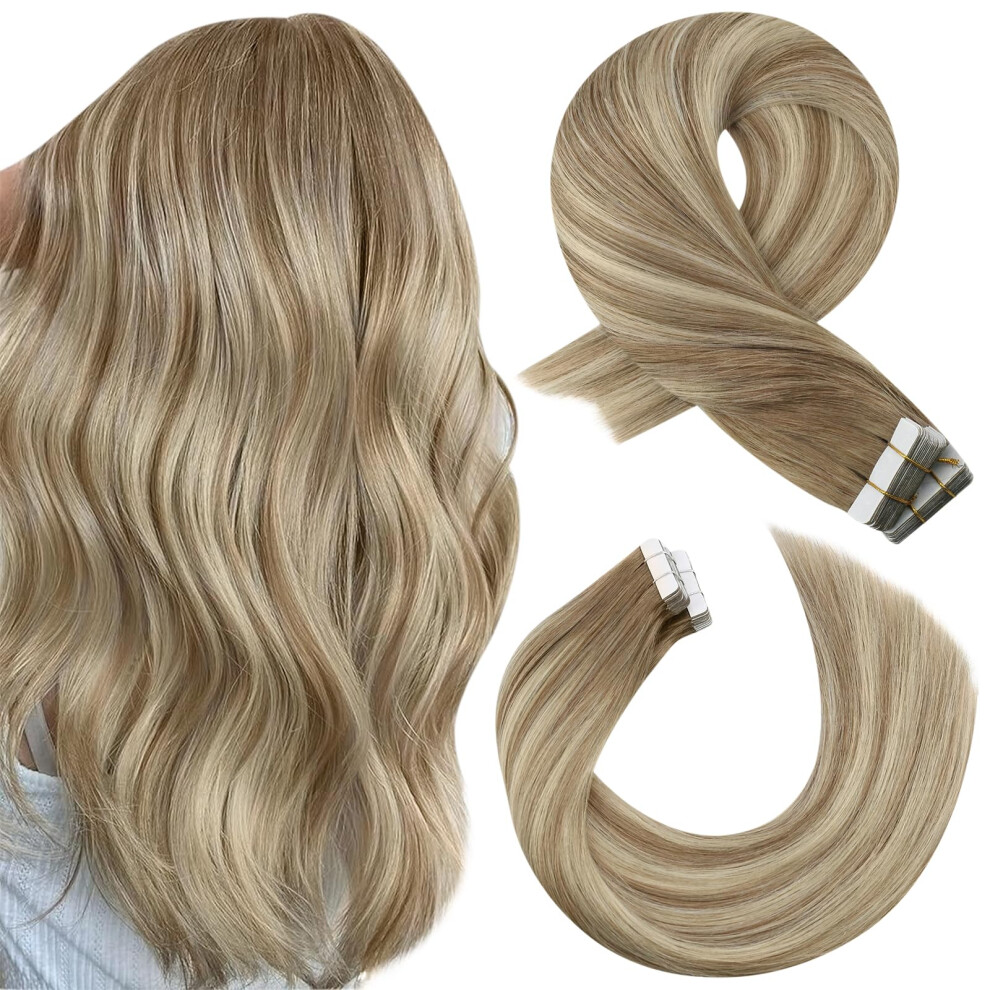 Moresoo Tape In Hair Extensions Human Hair Balayage Ash Brown To Blonde Mix With Light Blonde Real Hair Extensions Tape In Skin Weft Hair Extensions H