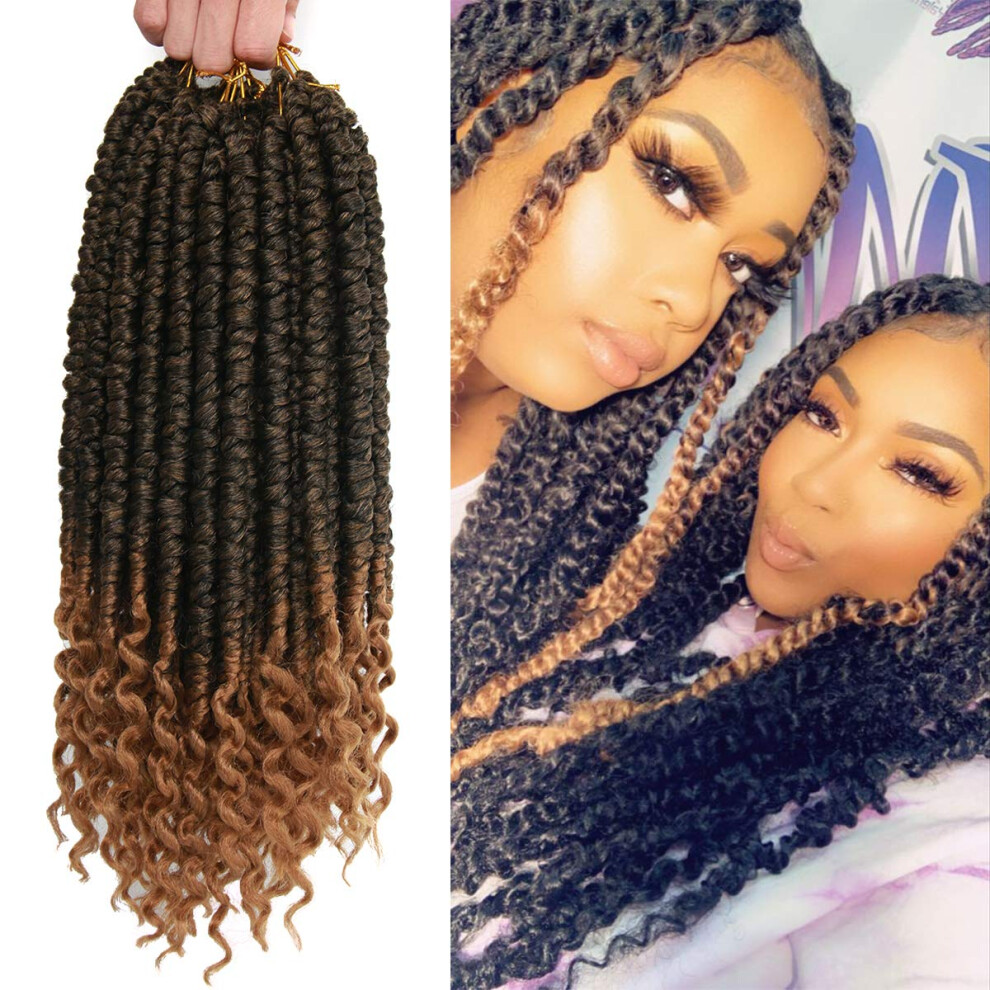 Lot De 8 Tresses S N Galaises Au Crochet, 35,6 Cm, Extensions Capillaires Boucl Es, Pour Femmes Noires (14 Pouces, M Lange Noir Dor (1B/27#))-image