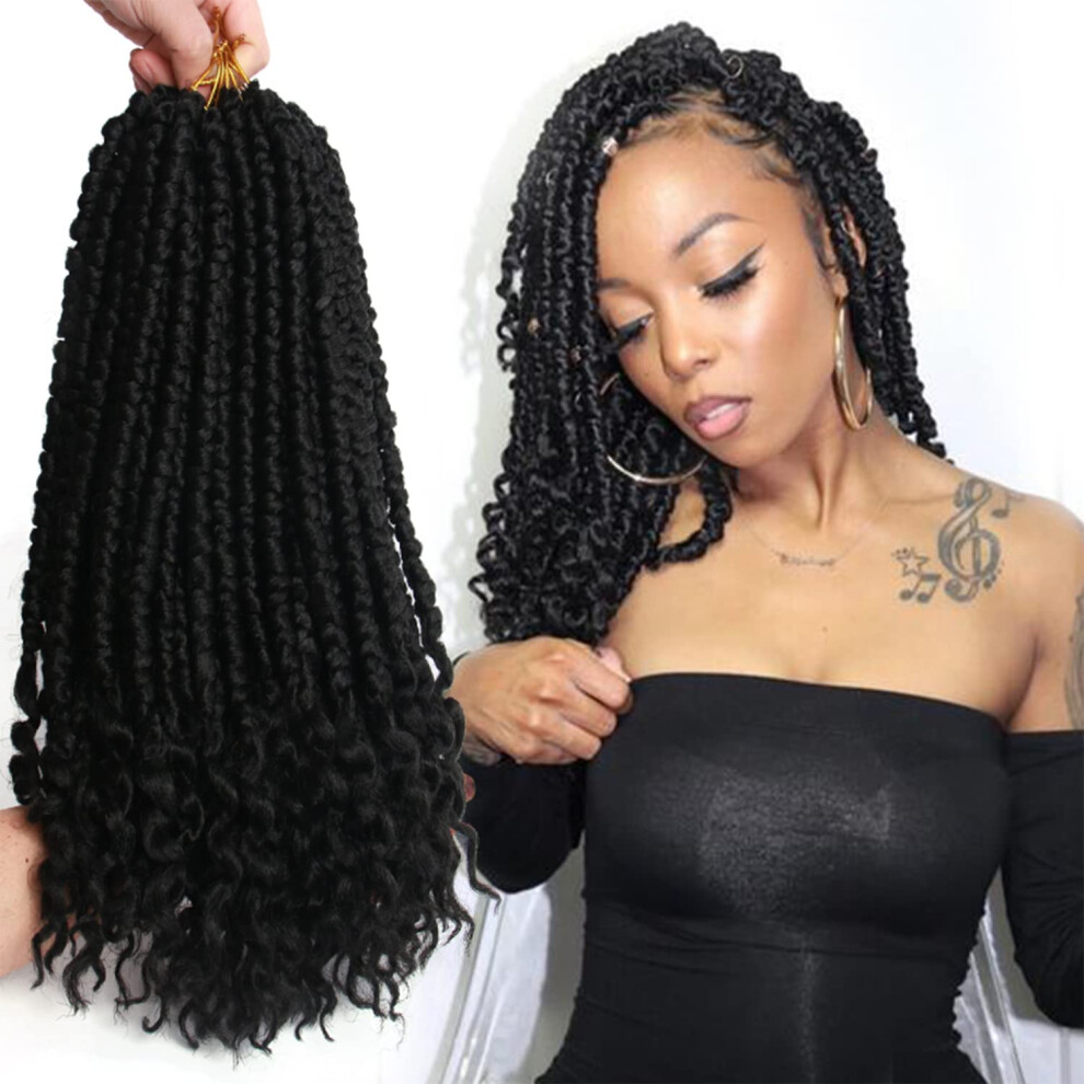 Tobbst 7Pcs Crochet Hair Spring Twist Crochet Braids Curl End Crochet Hair For Black Women 14Inch Crochet Hair Curly Marley Twist Braiding Hair (14Inch Blac