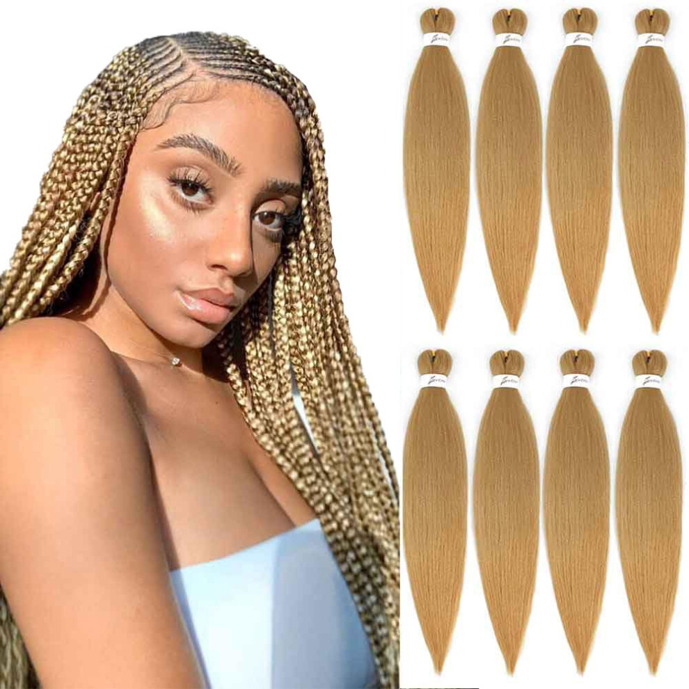 Soku Unisex Not,Specified Pre Stretched Braiding Hair Extensions 24 Inch - 8 Packs Strawberry Honey Blonde Box Braids Synthetic Professional Crochet Ez Braid Neat Yaki Tex