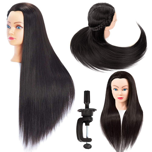 headdoll Κεφάλι Κούκλας Μαλλιών Μαύρο με Βάση για Μάθηση Κομμωτικής 1